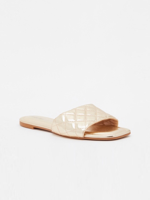 

shoexpress Women Gold-Toned Textured PU Open Toe Flats