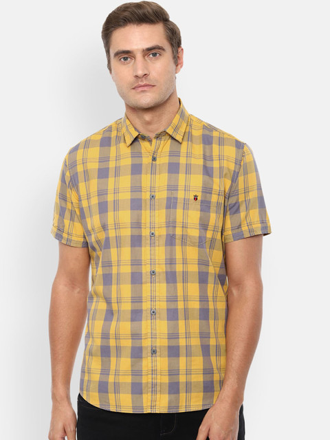 

Louis Philippe Jeans Men Yellow Slim Fit Checked Casual Shirt