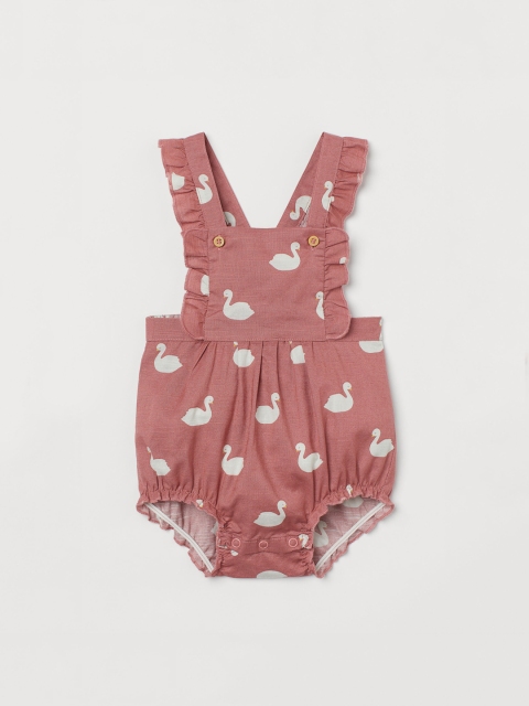 

H&M Girls Pink Printed Frill-Trimmed Dungaree Shorts