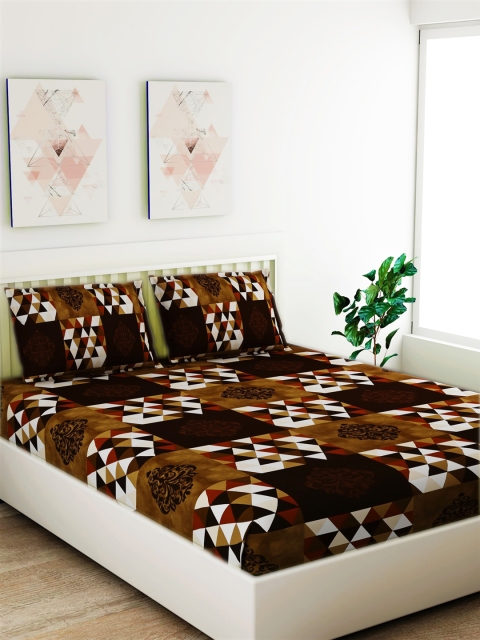 

Salona Bichona Brown Geometric 120 TC Cotton 1 Queen Bedsheet with 2 Pillow Covers
