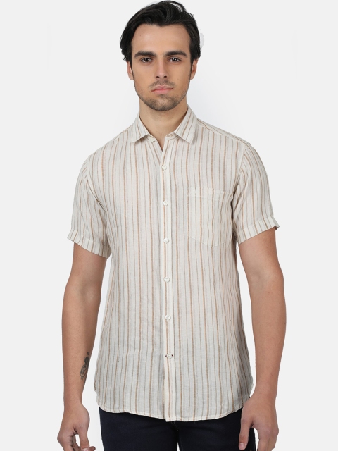 

Monte Carlo Men Brown Regular Fit Striped Linen Casual Shirt