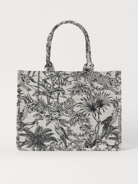 

H&M Women White & Black Jacquard-weave Handbag
