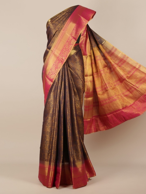 

Pothys Navy Blue & Gold-Toned Jute Silk Woven Design Saree