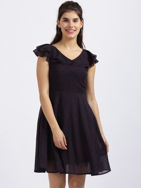 

Zink London Women Black Self Design Fit and Flare Dress