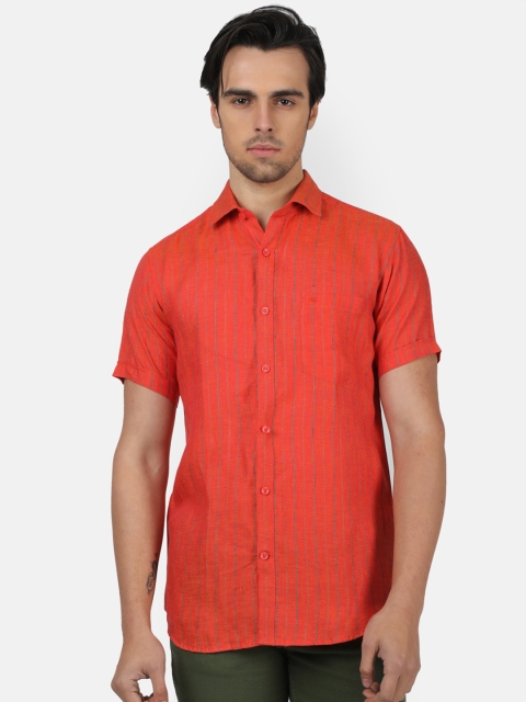 

Monte Carlo Men Orange Regular Fit Striped Casual Shirt