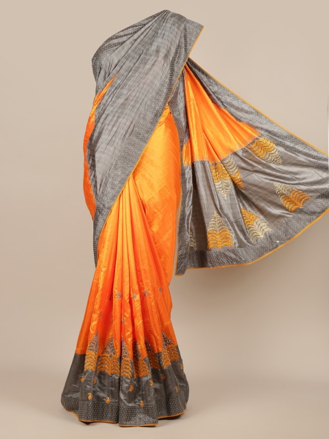 

Pothys Orange Embroidered Art Silk Saree