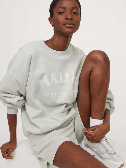 

H&M Women Pastel Green Relaxed Fit Sweatshirt