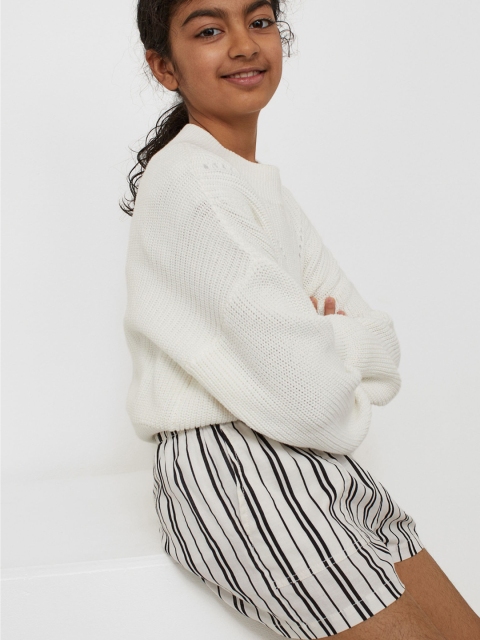 

H&M Girls White & Black Striped High-waisted Cotton Shorts