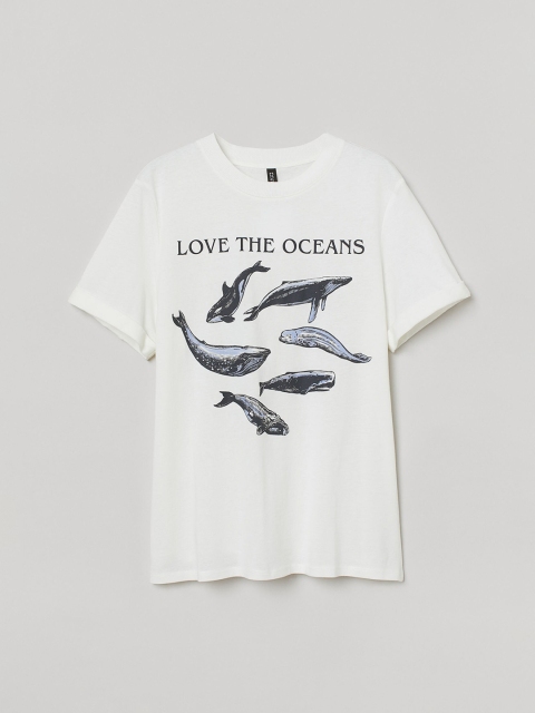 

H&M Women White & Black Printed T-shirt