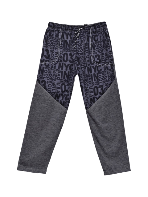 

SWEET ANGEL Girls Charcoal Grey & Black Printed Straight-Fit Track Pants