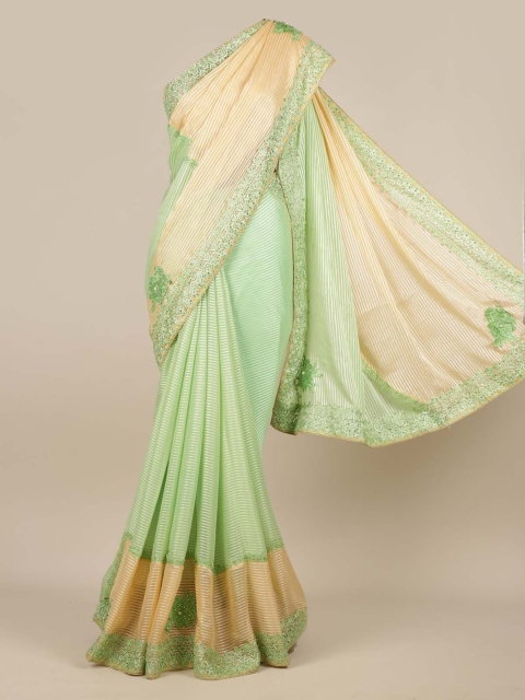 

Pothys Green Striped Poly Chiffon Saree