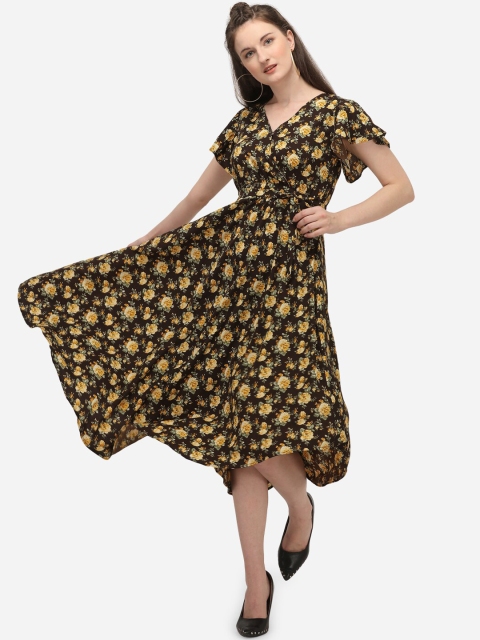 

Mesmora Women Coffee Brown Printed Fit and Flare Dress