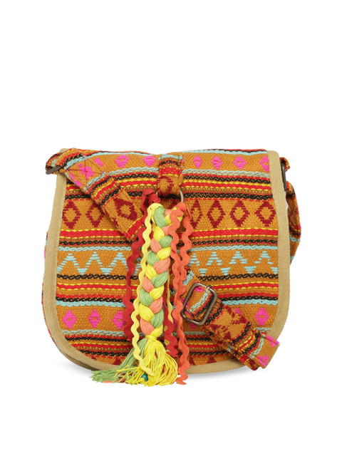

The House of Tara Mustard Self Design Sling Bag