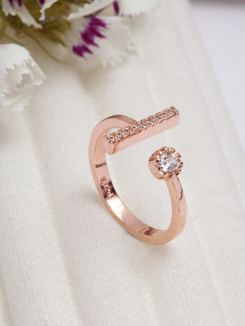 

Ferosh Rose Gold-Toned & White Stone-Studded Finger Ring