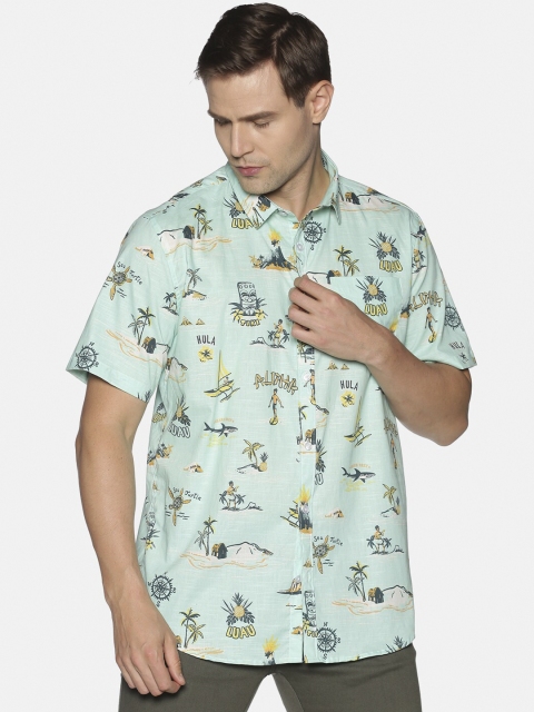 

Tusok Men Turquoise Blue Regular Fit Printed Casual Shirt