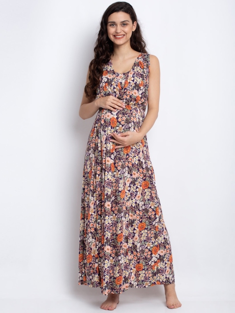 

Tiara Orange & Navy Blue Printed Maternity Nightdress