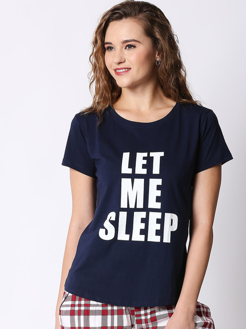 

I like me Women Navy Blue & White Printed Night Suit