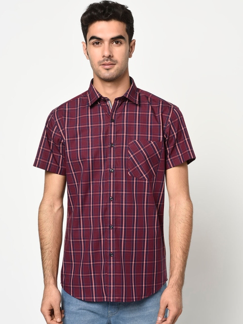 

METTLE Men Maroon & Navy Blue Regular Fit Checked Casual Shirt