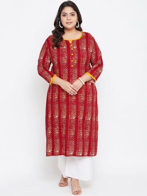 

Agroha Women Plus Size Maroon Printed Kurta