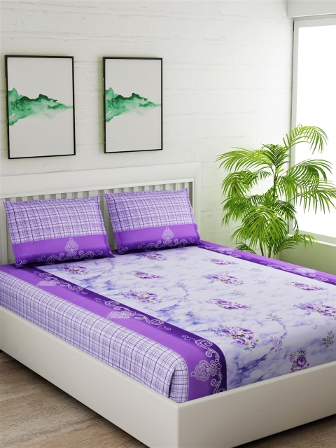 

Salona Bichona Purple & White Floral 180 TC Cotton 1 King Bedsheet with 2 Pillow Covers