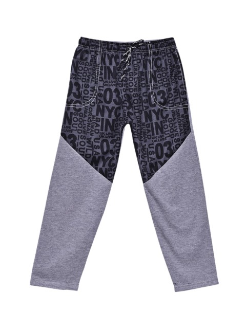 SWEET ANGEL Girls Grey Melange & Black Printed Straight-Fit Track Pants