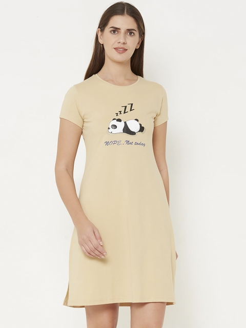 

Sweet Dreams Beige & Black Printed Nightdress