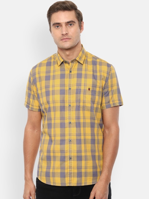 Louis Philippe Jeans Men Yellow Slim Fit Checked Casual Shirt
