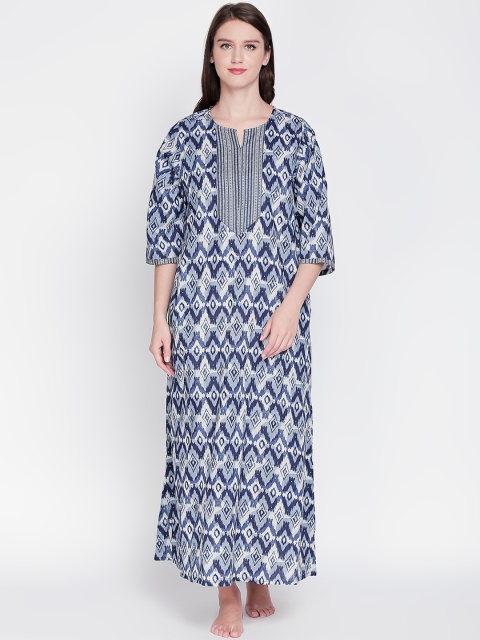 

RANGMANCH BY PANTALOONS Navy Blue & White Printed Nightdress