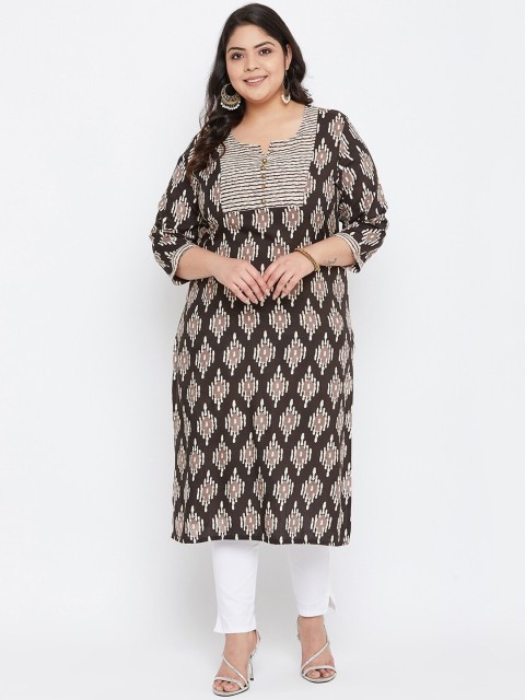 

Agroha Women Brown Printed Plus Size Kurta