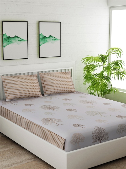 

Salona Bichona Beige Conversational 180 TC Cotton 1 Queen Bedsheet with 2 Pillow Covers