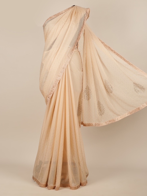 

Pothys Beige Embellished Poly Chiffon Saree