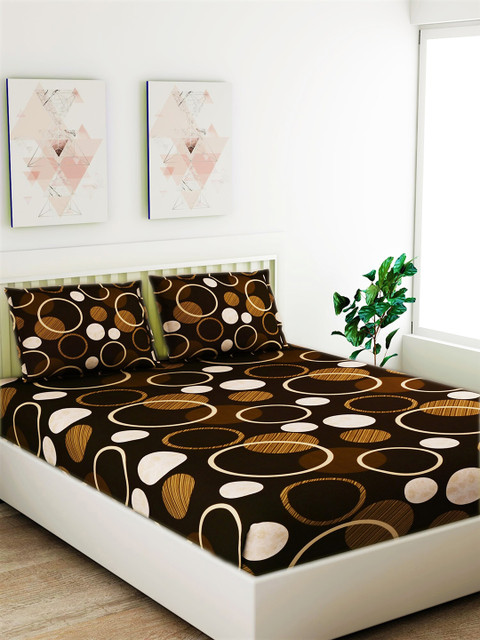 

Salona Bichona Brown & Beige Geometric 120 TC Cotton 1 Queen Bedsheet with 2 Pillow Covers
