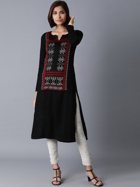 

W Women Black Ethnic Motifs Yoke Design Kurta
