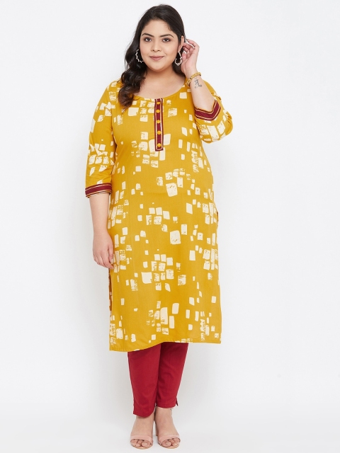 

Agroha Women Mustard Dyed Straight Plus Size Kurta