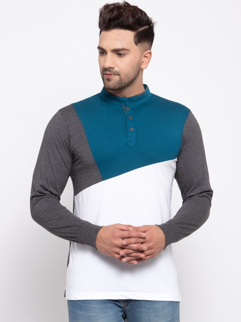 

Kalt Men Multicoloured Colourblocked Henley Neck T-shirt, Multi