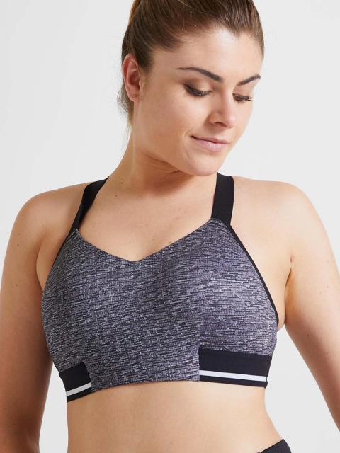 Domyos by Decathlon Women Grey & Black Medium Support Padded Sports Bra