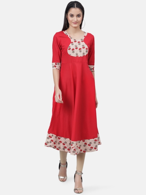 

Fashitale Women Red & Beige Floral Yoke Design Anarkali Kurta