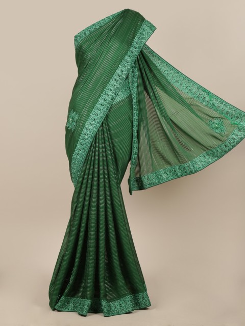 

Pothys Green Striped Poly Chiffon Saree