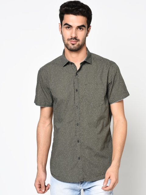 

METTLE Men Olive Green Regular Fit Printed Casual Shirt