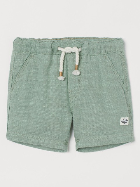 

H&M Boys Green Solid Slub-weave shorts