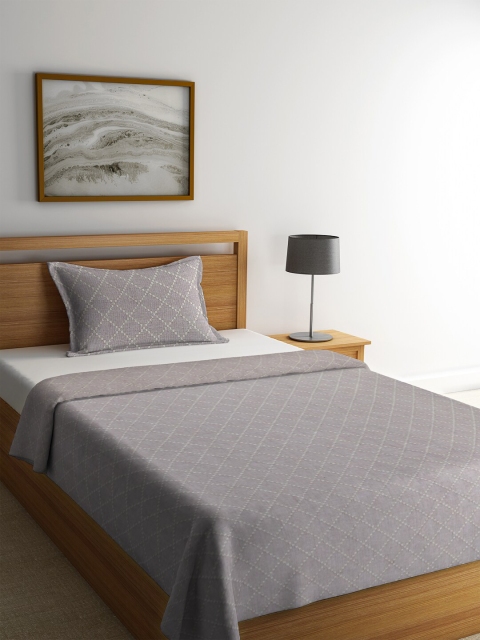 

KLOTTHE Grey Woven Design Single Bed Cover With 1 Pillow Cover