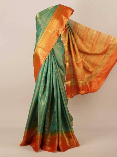 

Pothys Green & Orange Jute Silk Woven Design Saree