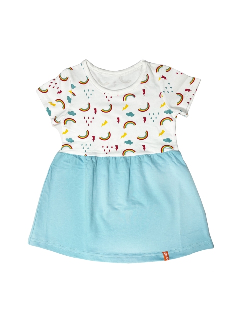 

You Got Plan B Girls White & Blue Printed Cotton Fit and Flare Dress