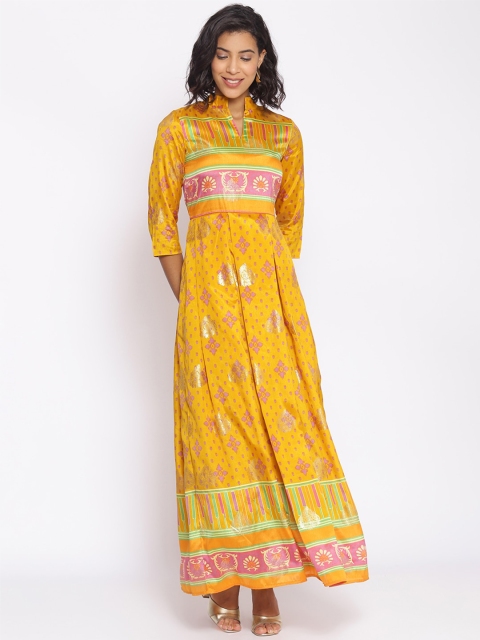 

Cottinfab Women Yellow Printed Maxi Dress