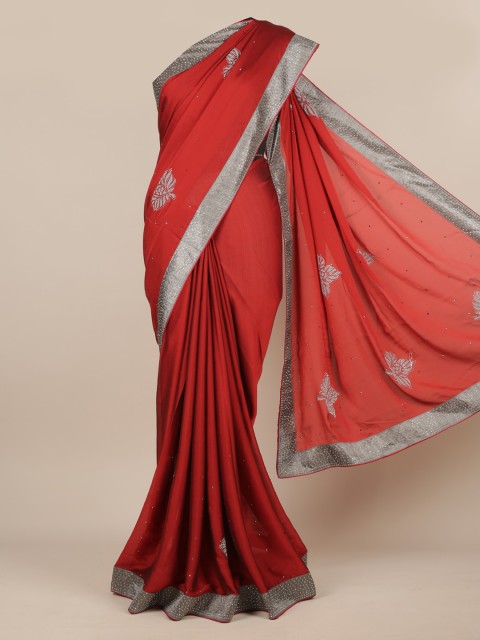 

Pothys Maroon & Grey Poly Chiffon Embellished Saree