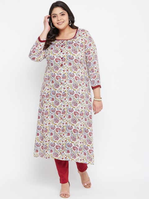 

Agroha Women Plus Size Off White & Maroon Floral Printed Kurta