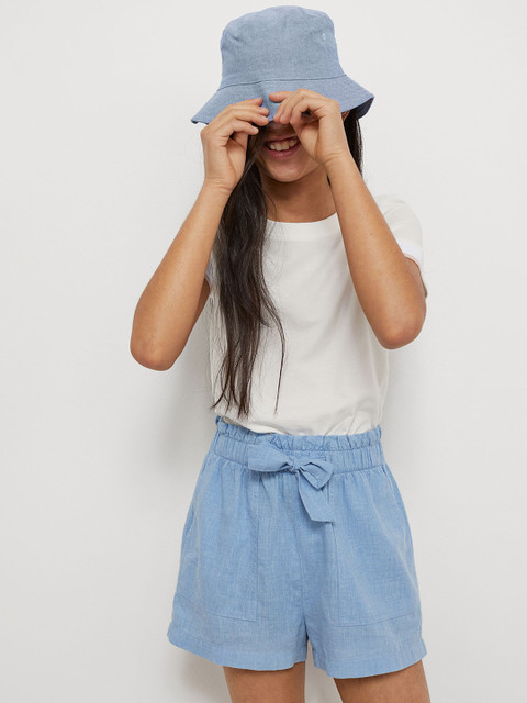 

H&M Girls Blue Solid High-Waisted Shorts