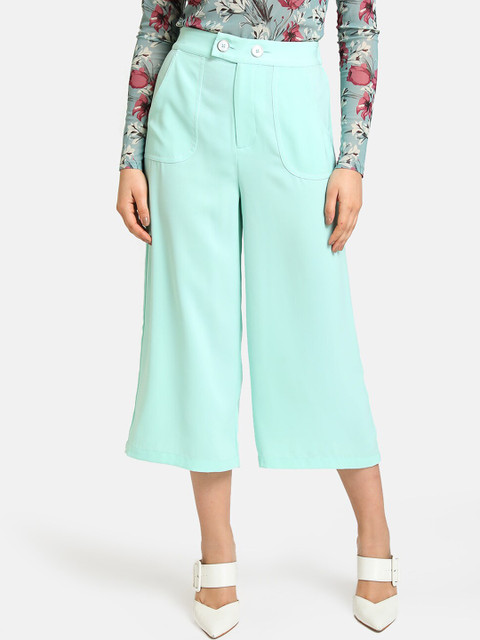 

Kazo Women Sea Green Straight Fit Solid Culottes