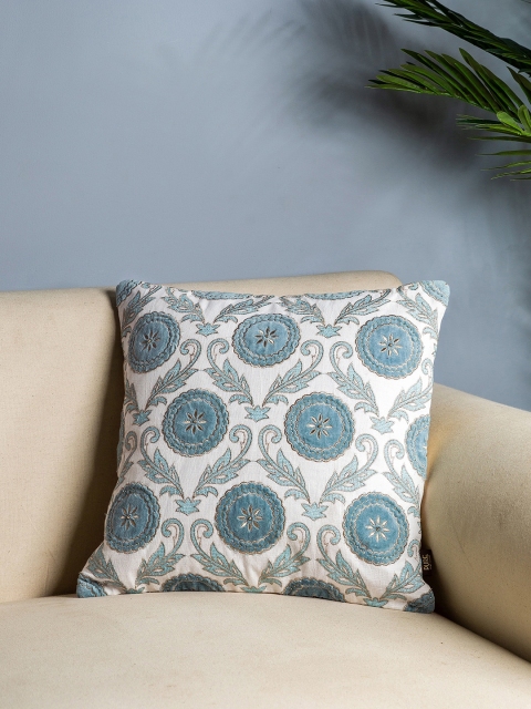 

Pure Home and Living Teal & White Set of Single Embroidered Square Cushion Covers