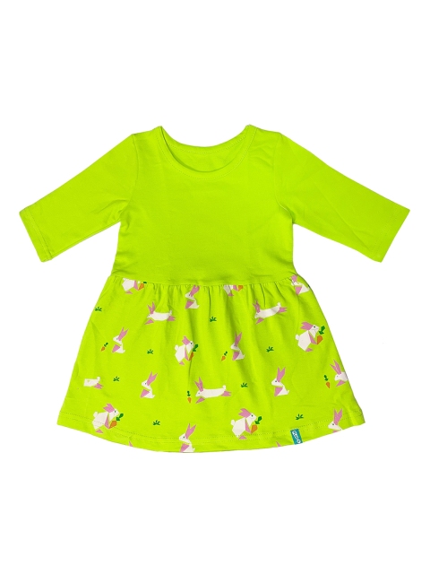 

You Got Plan B Girls Lime Green Printed Cotton Fit and Flare Dress